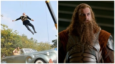 Ray Stevenson while filming RRR (left) and in Thor films (right). Ray Stevenson while filming RRR (left) and in Thor films (right).