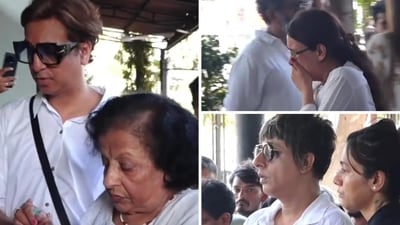 Aditya Singh Rajput's mother was seen arriving for the cremation on Tuesday. Aditya Singh Rajput's mother was seen arriving for the cremation on Tuesday.