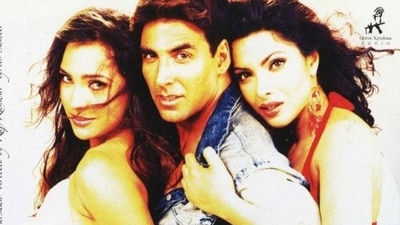 Lara Dutta, Akshay Kumar and Priyanka Chopra featured together in Andaaz. Lara Dutta, Akshay Kumar and Priyanka Chopra featured together in Andaaz.