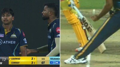 Darshan Nalkande's no-ball proved costly for Gujarat Titans. (Screengrabs) Darshan Nalkande's no-ball proved costly for Gujarat Titans. (Screengrabs)