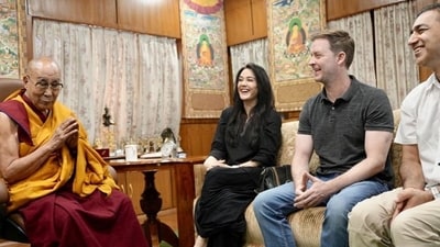 Preity Zinta and Gene Goodenough with Dalai Lama in Dharamshala. Preity Zinta and Gene Goodenough with Dalai Lama in Dharamshala.