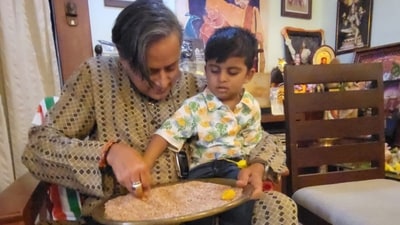 Shashi Tharoor with two-year-old boy Anantha Padmanabhan. (Twitter/@ShashiTharoor) Shashi Tharoor with two-year-old boy Anantha Padmanabhan. (Twitter/@ShashiTharoor)