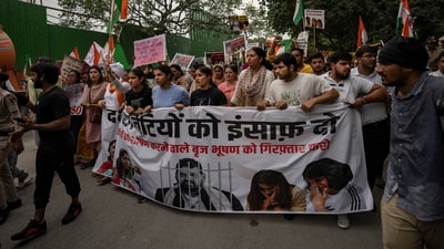 The march comes two days after the 15-day ultimatum given by the wrestlers to arrest Singh ended on Sunday. The deadline was set by the agitating wrestlers to announce a ‘big decision’ to decide the further course of their stir, if any action is not taken against Singh. This followed their announcement to hold a ‘mahila mahapanchayat’ outside the new parliament building next Sunday. (AP)