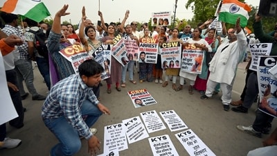 Singh, a Lok Sabha MP from Uttar Pradesh from the Bharatiya Janata Party, is facing accusations of sexually harassing seven athletes including a minor. Two FIRs have been registered against him in the matter. (HT Photo/Sanjeev Verma)