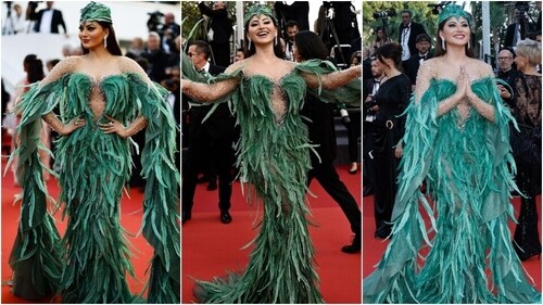 Urvashi Rautela wears a feather dress for her latest Cannes appearance. (AFP, Reuters)