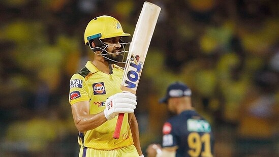 Chennai Super Kings batter Ruturaj Gaikwad celebrates his half-century against Gujarat Titans (Chennai Super Kings Twitter)