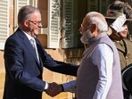 Prime minister Narendra Modi (right) and Australian prime minister Anthony Albanese ahead of a bilateral meeting at Admiralty House in Sydney, on Wednesday, May 24, 2023. 
