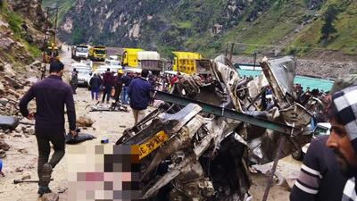 A cruiser vehicle with nine people on board, met with an accident in Jammu and Kashmir’s Kishtwar on Wednesday (Twitter/@ANI)