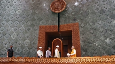 On March 30, PM Modi paid an unexpected visit to the newly constructed Parliament building. Accompanied by Lok Sabha speaker Om Birla, Modi took the opportunity to personally assess the progress and development of the facilities in both houses of parliament; (ANI) On March 30, PM Modi paid an unexpected visit to the newly constructed Parliament building. Accompanied by Lok Sabha speaker Om Birla, Modi took the opportunity to personally assess the progress and development of the facilities in both houses of parliament; (ANI)