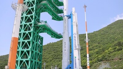 In this photo released by the Korea Aerospace Research Institute, the Nuri rocket sits on its launch pad at the Naro Space Center in Goheung, South Korea. (AP)