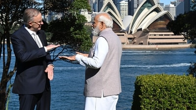 Prime Minister Narendra Modi, right, and Australian Prime Minister Anthony Albanese. (AP) Prime Minister Narendra Modi, right, and Australian Prime Minister Anthony Albanese. (AP)
