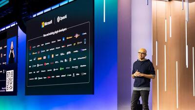 Executive chairman and CEO of Microsoft Satya Nadella during a keynote address. (Microsoft press image) Executive chairman and CEO of Microsoft Satya Nadella during a keynote address. (Microsoft press image)