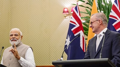 Highlighting the significance of the India-Australia cooperation, PM Modi said, "Prime Minister Albanese and I have in the past discussed the issue of attacks on temples in Australia and activities of separatist elements. We discussed the matter today as well." (PTI) Highlighting the significance of the India-Australia cooperation, PM Modi said, "Prime Minister Albanese and I have in the past discussed the issue of attacks on temples in Australia and activities of separatist elements. We discussed the matter today as well." (PTI)