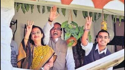 ShivrajSingh Chouhan, his wife Sadhna, and son Kartikey. (File Photo)