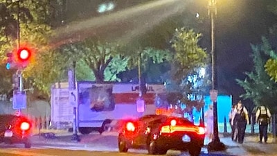 A box truck is seen crashed into a security barrier at a park across from the White House. (AP) A box truck is seen crashed into a security barrier at a park across from the White House. (AP)