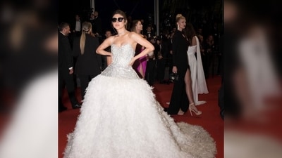 Mouni Roy walked down the red carpet wearing this designer gown featuring a plunging neckline and floor-sweeping train. (Instagram/@imouniroy) Mouni Roy walked down the red carpet wearing this designer gown featuring a plunging neckline and floor-sweeping train. (Instagram/@imouniroy)
