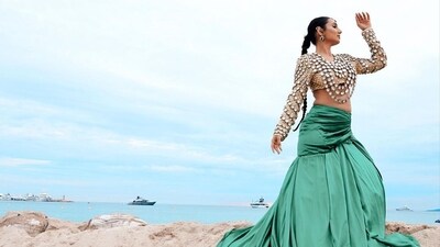 The new mommy has become a regular at Cannes Film festival. Apart from walking the red carpet in impeccable outfits, Masoom Minawala also tried out different looks during Cannes 2023, including this larger-than-life green and golden outfit. The new mommy has become a regular at Cannes Film festival. Apart from walking the red carpet in impeccable outfits, Masoom Minawala also tried out different looks during Cannes 2023, including this larger-than-life green and golden outfit. 