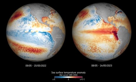 Sea-surface temperatures May 2022 and May 2023 (European Space Agency) Sea-surface temperatures May 2022 and May 2023 (European Space Agency)