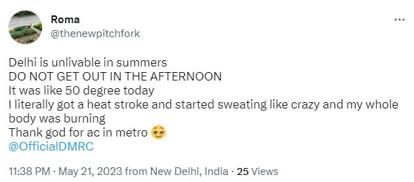 A Twitter user, Roma, shares how she finds refuge inside Delhi Metro. A Twitter user, Roma, shares how she finds refuge inside Delhi Metro.