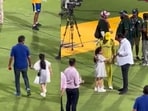 MS Dhoni gets a warm hug from his daughter Ziva Dhoni after CSK reaches IPL 2023 final. 