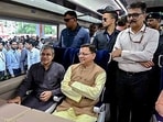 Railways Minister Ashwini Vaishnaw and Uttarakhand chief minister Pushkar Singh Dhami take a ride in newly flagged-off Delhi-Dehradun Vande Bharat Express train, in Dehradun, Thursday, May 25, 2023. Railways Minister Ashwini Vaishnaw and Uttarakhand chief minister Pushkar Singh Dhami take a ride in newly flagged-off Delhi-Dehradun Vande Bharat Express train, in Dehradun, Thursday, May 25, 2023.