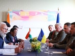 Prime Minister Narendra Modi holding talks with Ukrainian President V Zelensky on sidelines of G-7 summit in Hiroshima on May 21.