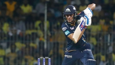 IPL 2023: Shubman Gill plays a shot for GT. (ANI)