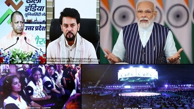 Prime Minister Narendra Modi addresses during the 3rd edition of Khelo India University Games 2023 via video conferencing, in New Delhi on Thursday. (ANI) Prime Minister Narendra Modi addresses during the 3rd edition of Khelo India University Games 2023 via video conferencing, in New Delhi on Thursday. (ANI)