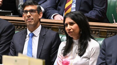 Britain's Prime Minister Rishi Sunak and Home Secretary Suella Braverman. (AP) Britain's Prime Minister Rishi Sunak and Home Secretary Suella Braverman. (AP)