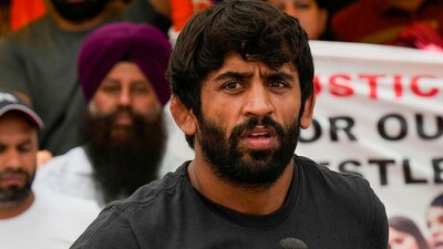 Bajrang Punia speak with the media during their protest against Wrestling Federation of India (WFI) chief Brij Bhushan Sharan Singh, at Jantar Mantar in New Delhi, (PTI) Bajrang Punia speak with the media during their protest against Wrestling Federation of India (WFI) chief Brij Bhushan Sharan Singh, at Jantar Mantar in New Delhi, (PTI)