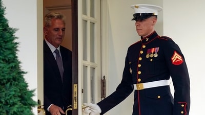 Speaker of the House Kevin McCarthy of Calif., exits the West Wing to talk with reporters after meeting with President Joe Biden at the White House, Monday, May 22, 2023, in Washington. (AP Photo/Evan Vucci) (AP) Speaker of the House Kevin McCarthy of Calif., exits the West Wing to talk with reporters after meeting with President Joe Biden at the White House, Monday, May 22, 2023, in Washington. (AP Photo/Evan Vucci) (AP)