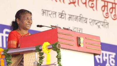 President Droupadi Murmu addressed a women conference organized by union ministry of tribal affairs (Twitter/@rashtrapatibhvn) President Droupadi Murmu addressed a women conference organized by union ministry of tribal affairs (Twitter/@rashtrapatibhvn)