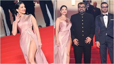 Cannes 2023: Sunny Leone walks the red carpet for Kennedy screening with Anurag Kashyap and Rahul Bhat. (Instagram)