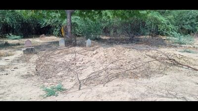 The graves of Atiq and Ashraf at Kasari Masari graveyard in Prayagraj . (HT)