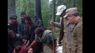 The nomad family was on its way to Dachhan with sheep and goats, police said (Twitter/video screengrab) The nomad family was on its way to Dachhan with sheep and goats, police said (Twitter/video screengrab)