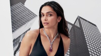 Deepika Padukone wore a statement necklace by Cartier in the brand's new campaign. Deepika Padukone wore a statement necklace by Cartier in the brand's new campaign.