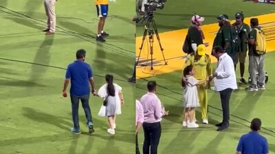 MS Dhoni gets a warm hug from his daughter Ziva Dhoni after CSK reaches IPL 2023 final. (Instagram/@cskfansofficial) MS Dhoni gets a warm hug from his daughter Ziva Dhoni after CSK reaches IPL 2023 final. (Instagram/@cskfansofficial)