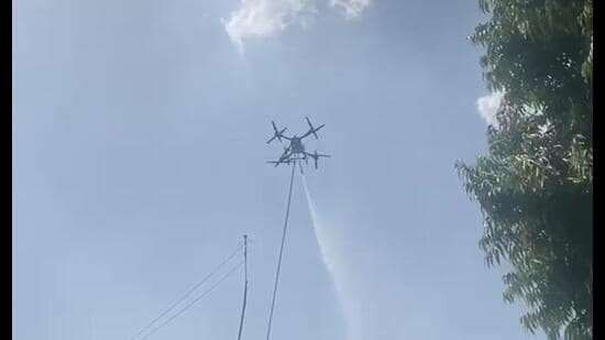 Water drone demonstration at Hazratganj fire station on May 20. (Sourced)