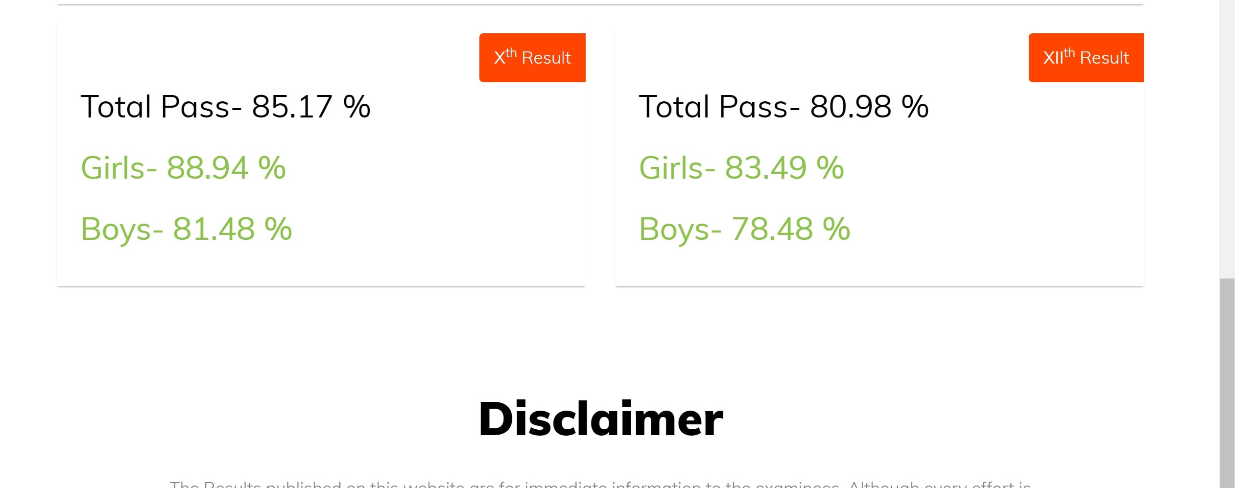 UK Board result pass percent