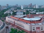 An aerial view of newly-constructed Parliament building.