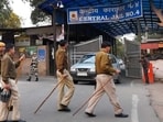 Security personnel outside at a gate of Tihar Jail. (PTI) Security personnel outside at a gate of Tihar Jail. (PTI)