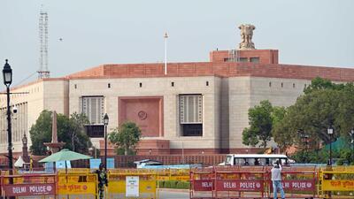 A view of the newly constructed building of Parliament which is set to get inaugurated on 28 May in New Delhi on Thursday. (HT Photo/Sanjeev Verma) A view of the newly constructed building of Parliament which is set to get inaugurated on 28 May in New Delhi on Thursday. (HT Photo/Sanjeev Verma)
