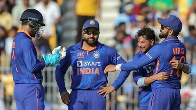 India's Kuldeep Yadav along with Captain Rohit Sharma and Virast Kohli celebrate (ANI) India's Kuldeep Yadav along with Captain Rohit Sharma and Virast Kohli celebrate (ANI)