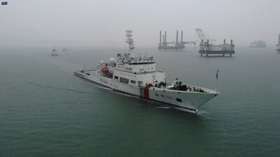 Chinese maritime law enforcement fleet led by a patrol and rescue vessel Haixun 06 patrols during a joint patrol operation in the central and northern waters of the Taiwan Straits, in Fujian province. (Reuters)