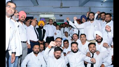 Members of bar association during the protest in Ludhiana on Friday. (Manish/HT)