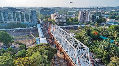 Mumbai, India - May 26, 2023: A view of the under construction East-West railway bridge at Vidya Vihar in Mumbai, India, on Friday, May 26, 2023. (Photo by Satish Bate/ Hindustan Times) (Hindustan Times) Mumbai, India - May 26, 2023: A view of the under construction East-West railway bridge at Vidya Vihar in Mumbai, India, on Friday, May 26, 2023. (Photo by Satish Bate/ Hindustan Times) (Hindustan Times)
