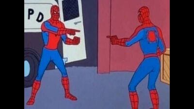 The screenshot from the 1960s animated Spider-Man series that has been immortalised as a meme, and inspires a scene in the ...Across the Spider-Verse film out on June 2. The screenshot from the 1960s animated Spider-Man series that has been immortalised as a meme, and inspires a scene in the ...Across the Spider-Verse film out on June 2.