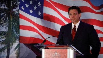 FILE PHOTO: Florida Governor Ron DeSantis speaks during the Florida Family Policy Council Annual Dinner Gala, in Orlando, Florida, U.S., May 20, 2023.      As he toured the country before the formal announcement of his presidential bid on Wednesday, Florida Governor Ron DeSantis regaled crowds with the story of his surprising re-election victory last year in sprawling, largely Hispanic Miami-Dade County. REUTERS/Marco Bello/File Photo (REUTERS)