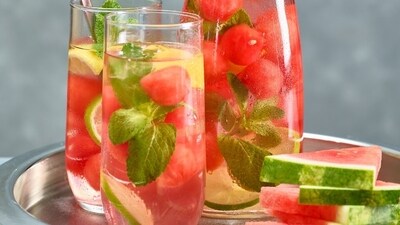 Watermelon Lime Twist: Take 2 cups of watermelon (cubed), 1 lime (sliced), and a handful of fresh basil. Add the watermelon cubes, lime slices, and basil to a pitcher of water. Let it sit in the refrigerator for at least 2 hours before serving. (Pexels) Watermelon Lime Twist: Take 2 cups of watermelon (cubed), 1 lime (sliced), and a handful of fresh basil. Add the watermelon cubes, lime slices, and basil to a pitcher of water. Let it sit in the refrigerator for at least 2 hours before serving. (Pexels)