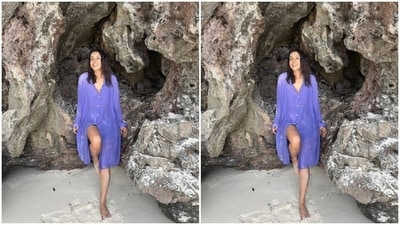 Shehnaaz wore her tresses open in beach wavy curls and a messy look as she smiled with all her heart. (Instagram/@shehnaazgill) Shehnaaz wore her tresses open in beach wavy curls and a messy look as she smiled with all her heart. (Instagram/@shehnaazgill)